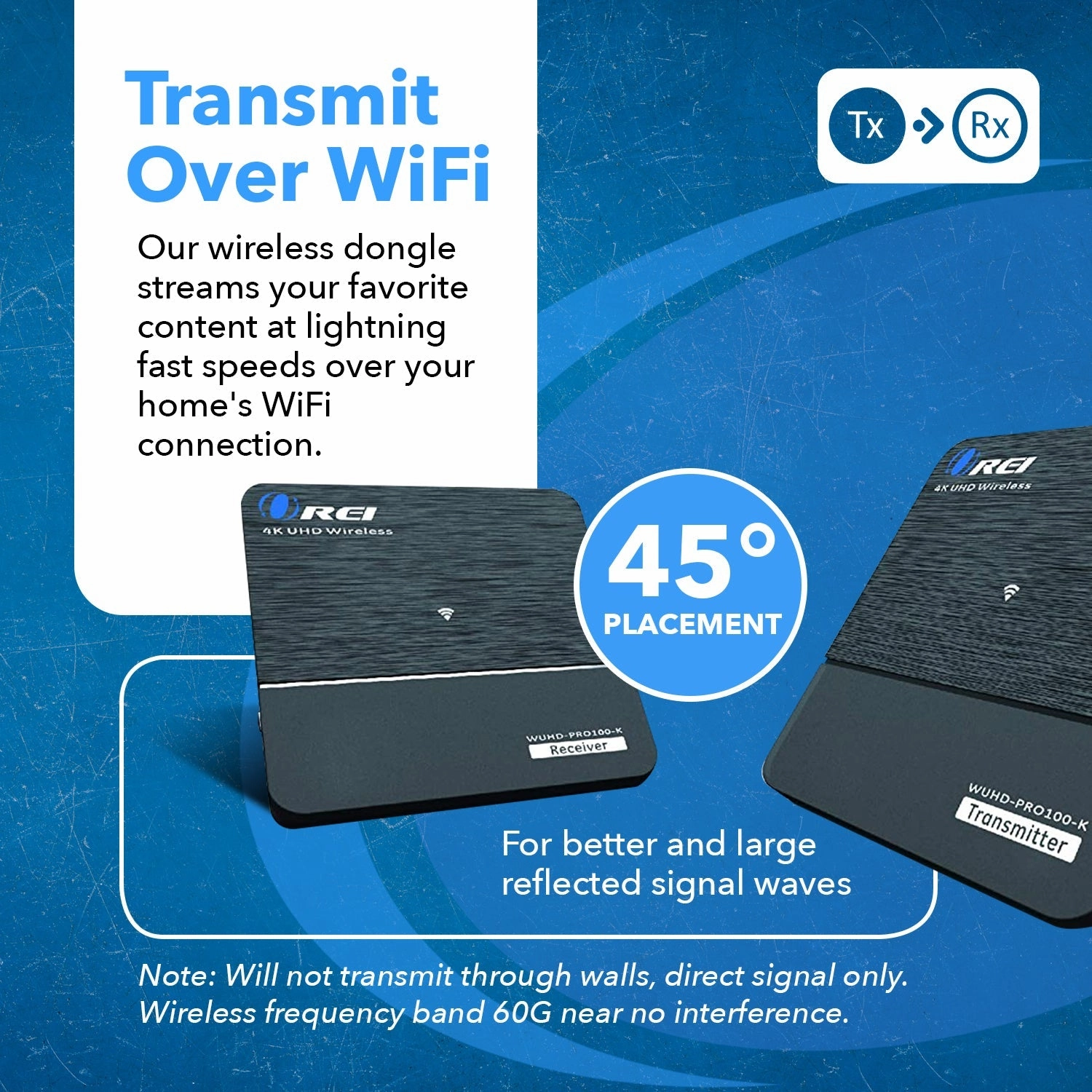 4K Wireless HDMI Transmitter & Receiver Extender by OREI - Up to 100 Feet - 0 Latency - Perfect for Streaming from Laptop. PC. Cable. Netflix. YouTube. PS4 to HDTV/Projector (WUHD-PRO100-K)