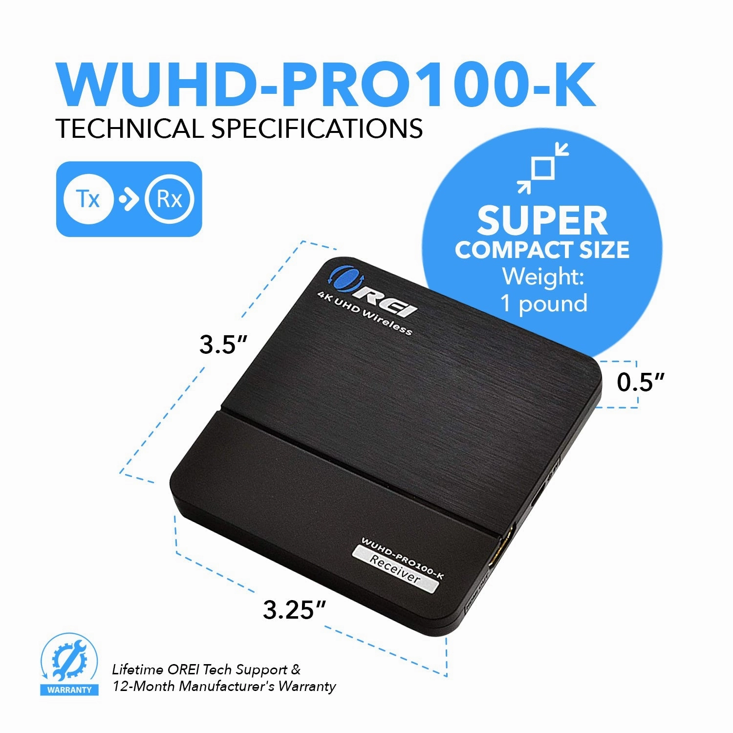 4K Wireless HDMI Transmitter & Receiver Extender by OREI - Up to 100 Feet - 0 Latency - Perfect for Streaming from Laptop. PC. Cable. Netflix. YouTube. PS4 to HDTV/Projector (WUHD-PRO100-K)