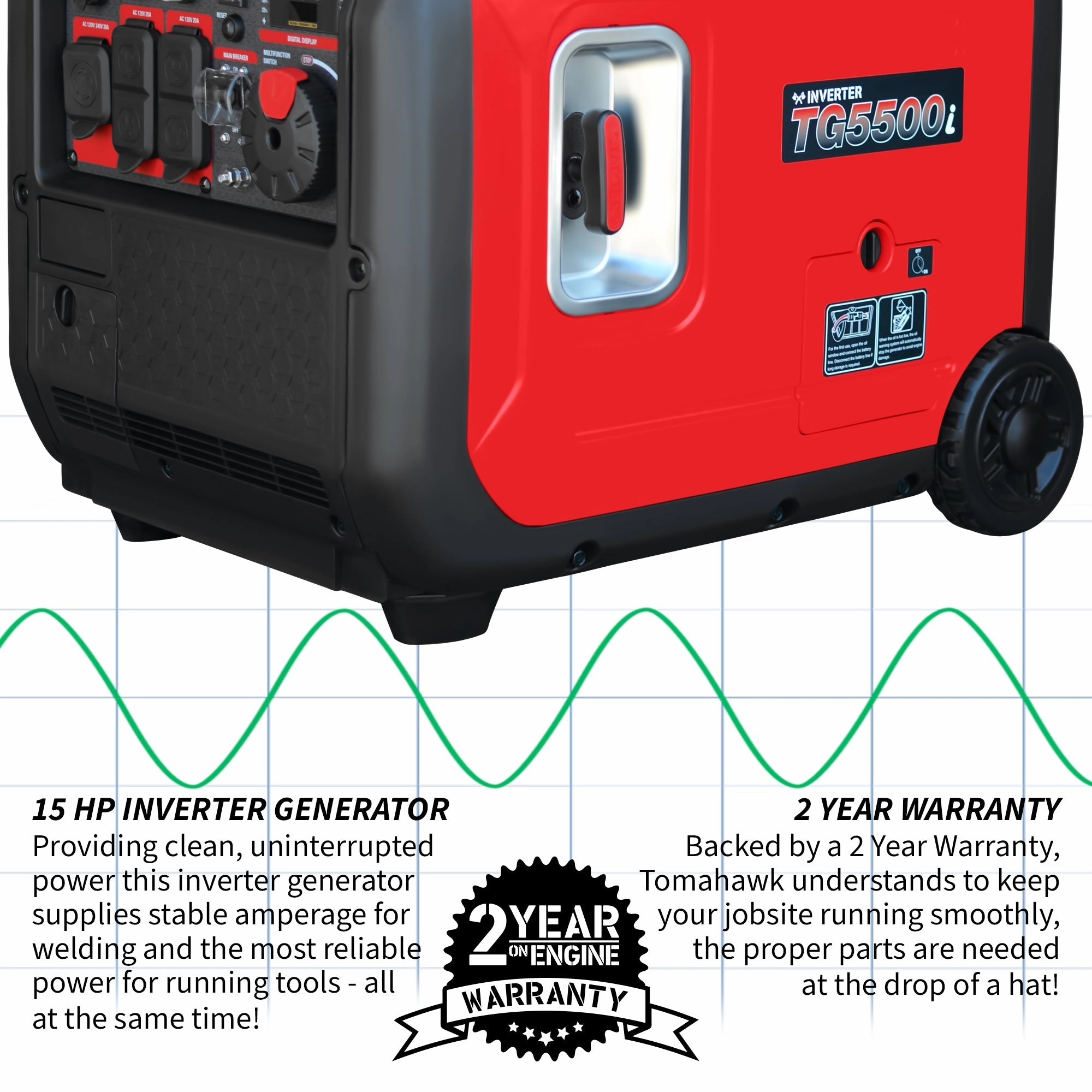 5500 Watt Inverter Generator Super Quiet Portable Gas Power Professional Use