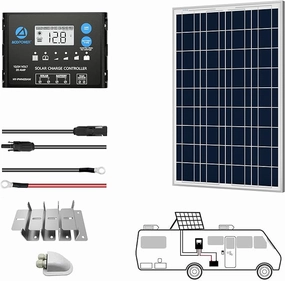 ACOPOWER 100W 12V Poly Solar RV Kits. 20A PWM Charge Controller