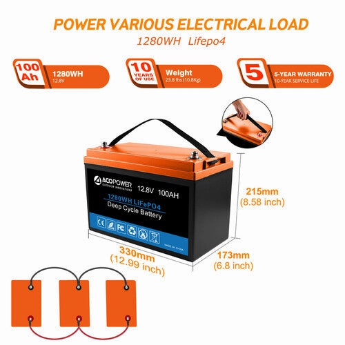 Acopower 100W mono300Ah/1.5kW(3x100Ah) Li300Ah M500w