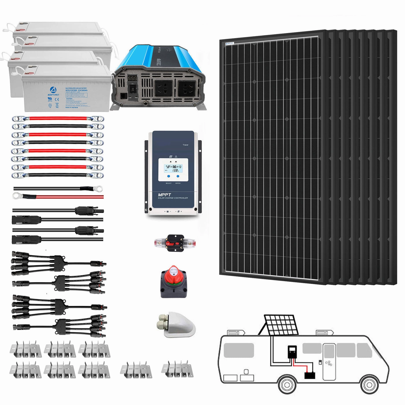 Acopower 100W mono300Ah/1.5kW(3x100Ah) Li300Ah M800w