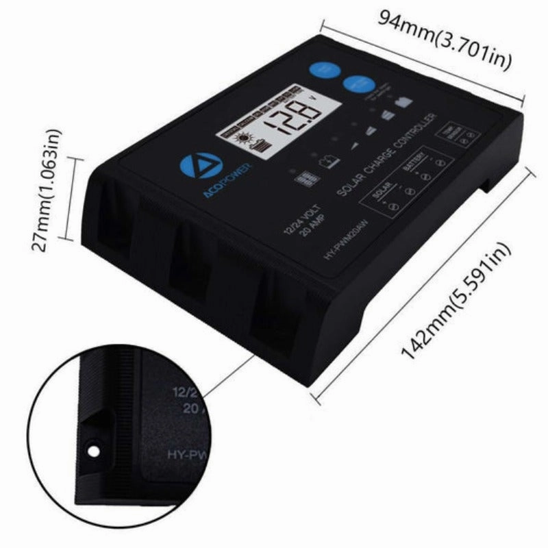 Acopower 100w mono kitAll Black 200w 20A PWM