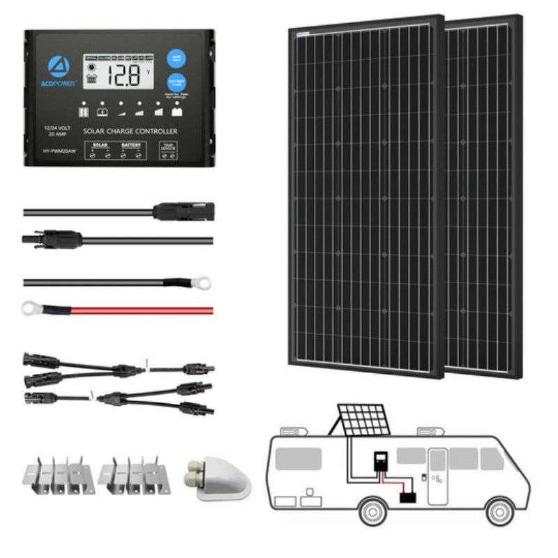 Acopower 100w mono kitAll Black 200w 20A PWM