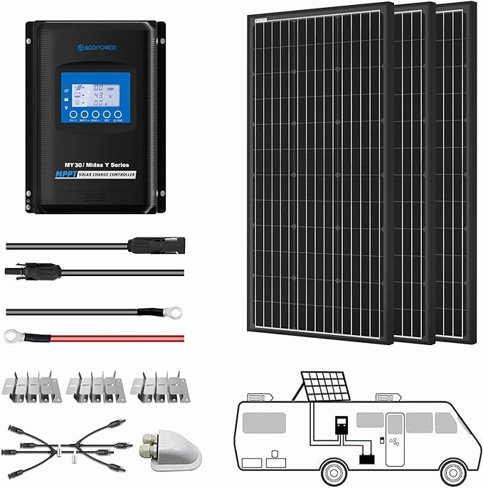 Acopower 100w mono kitAll Black 300w 30A