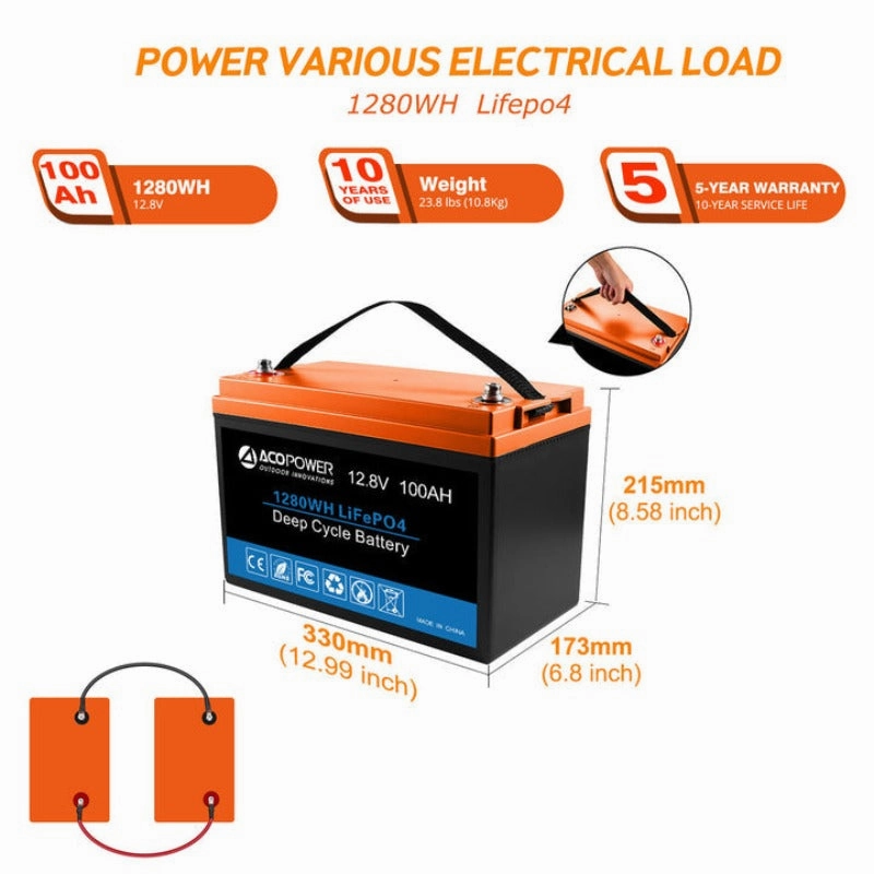 Acopower 100W poly300Ah/1.5kW(3x100Ah) Li300Ah P200w