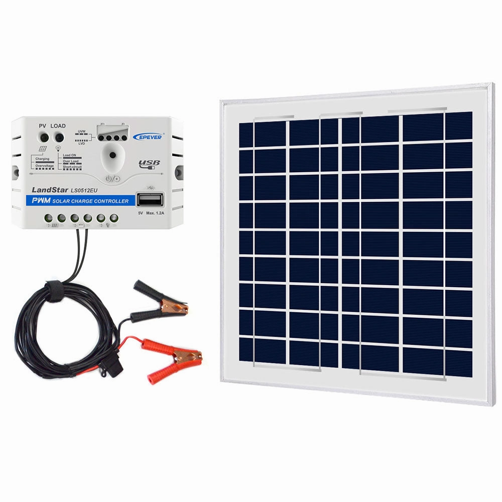 Acopower 15W 12V Solar Charger Kit. 5A Charge Controller with Alligator Clips