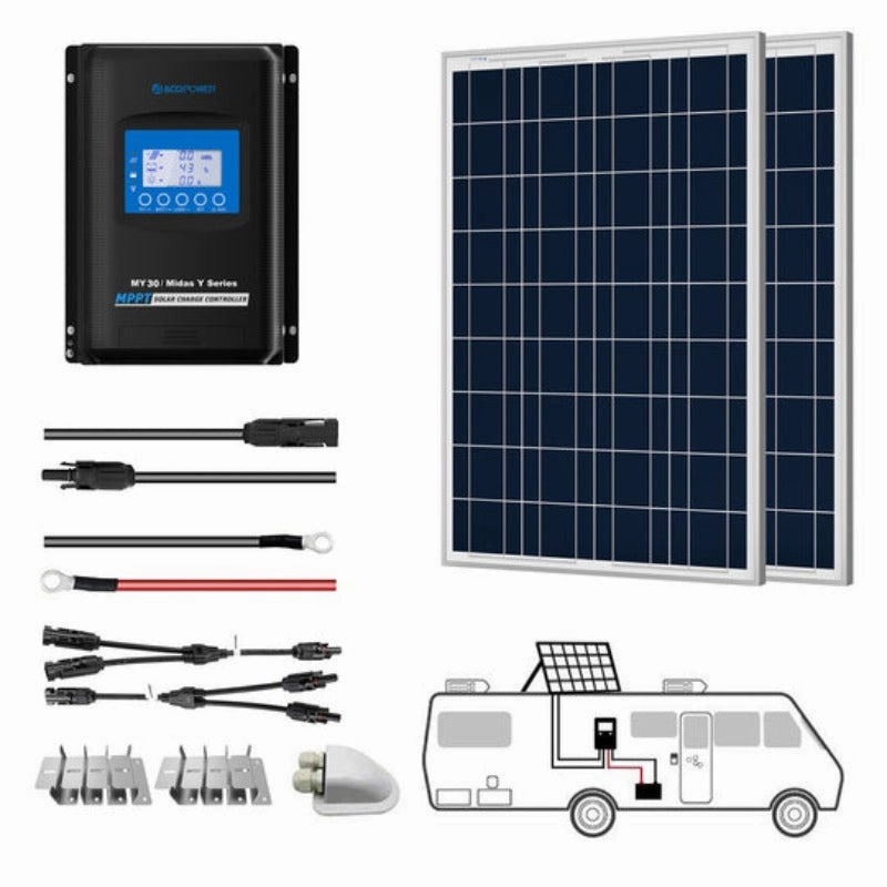 ACOPOWER 200W 12V Poly Solar RV Kits. 30A MPPT Charge Controller