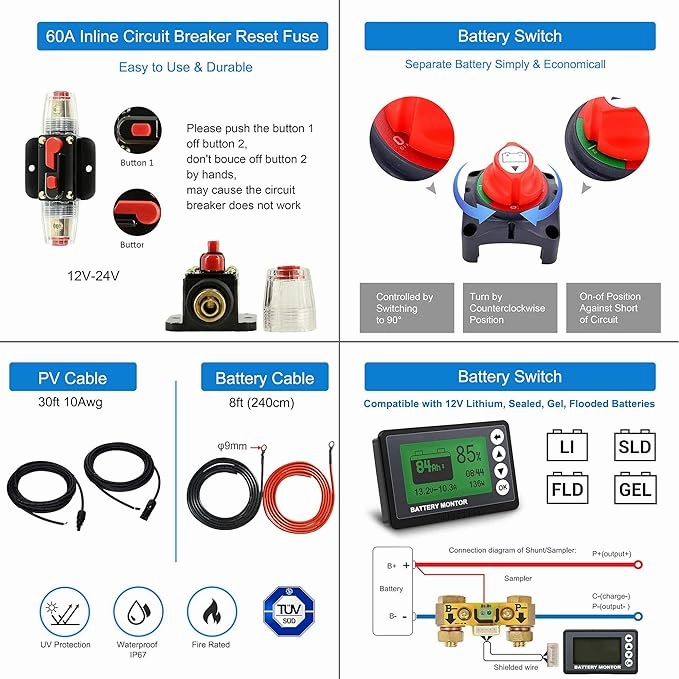 Acopower 200W mono200w Mono300Ah(3x100Ah) Li300Ah M200w