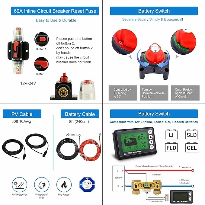 Acopower 200W mono200w Mono300Ah(3x100Ah) Li300Ah M600w