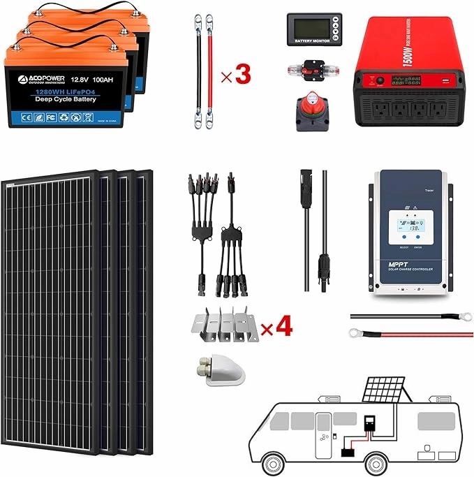 Acopower 200W mono200w Mono300Ah(3x100Ah) Li300Ah M800w