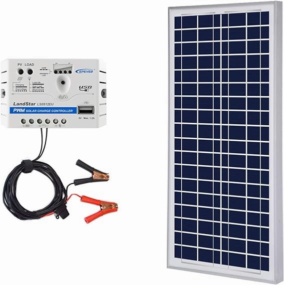Acopower 35W 12V Solar Charger Kit. 5A Charge Controller with Alligator Clips