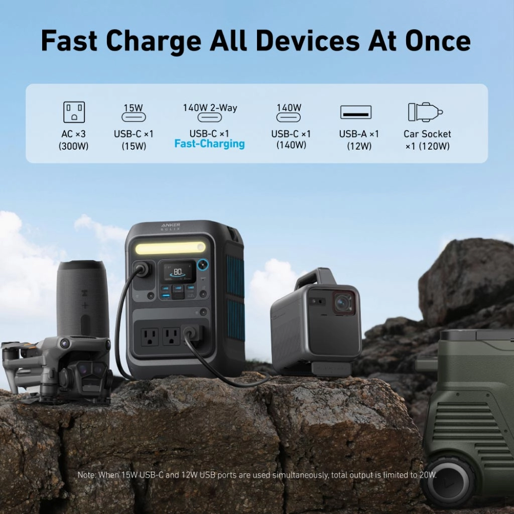 Anker SOLIX C300X Portable Power Station - 288Wh | 300W with Carry Strap