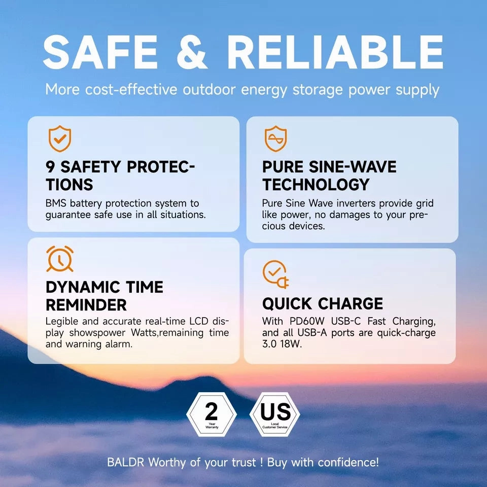BALDR Portable Power Station 300W. 231Wh Solar Generator Backup Lithium Battery