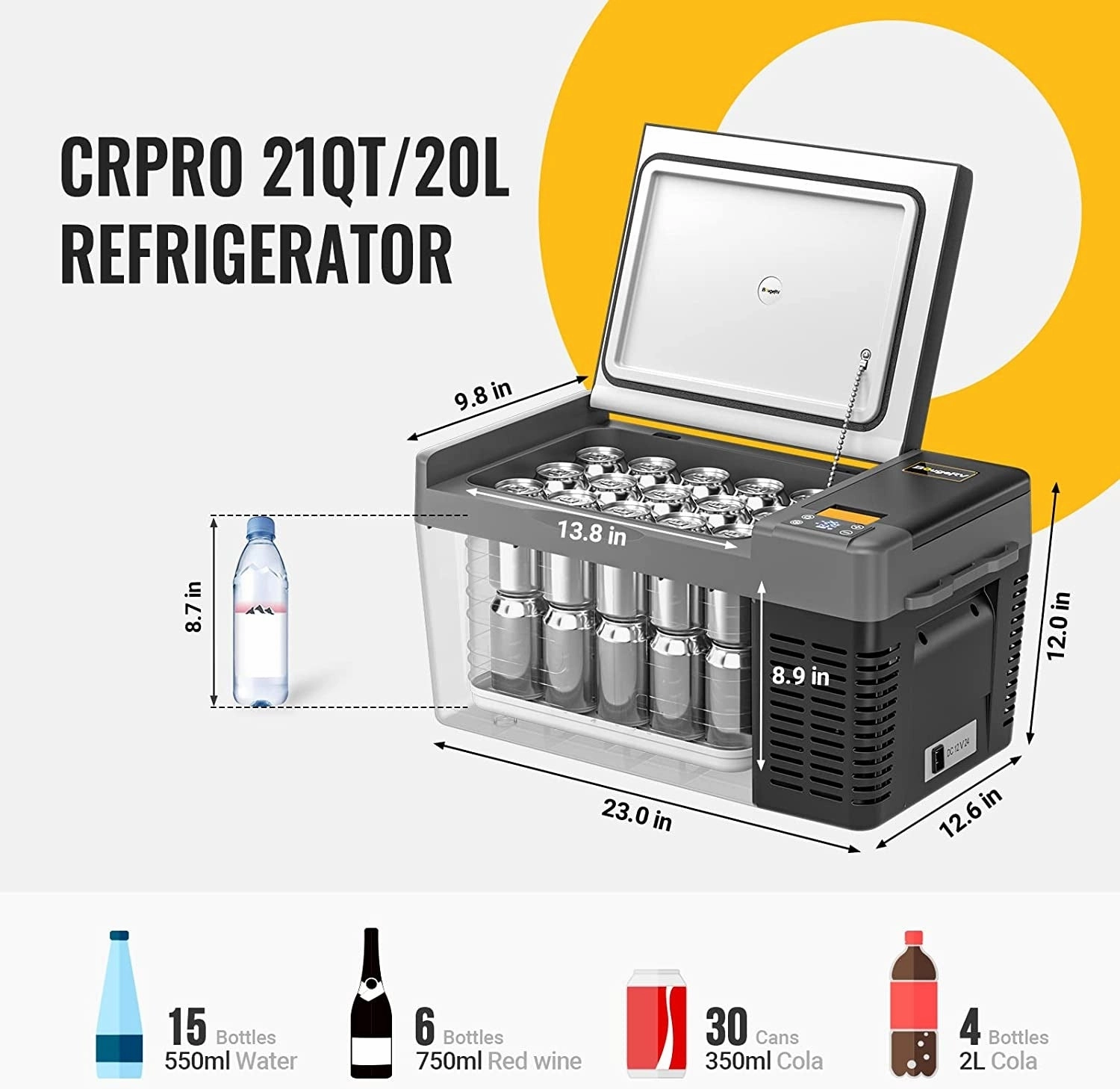 BougeRV CRPRO20 21 Quart 12V Portable Car Fridge Freezer