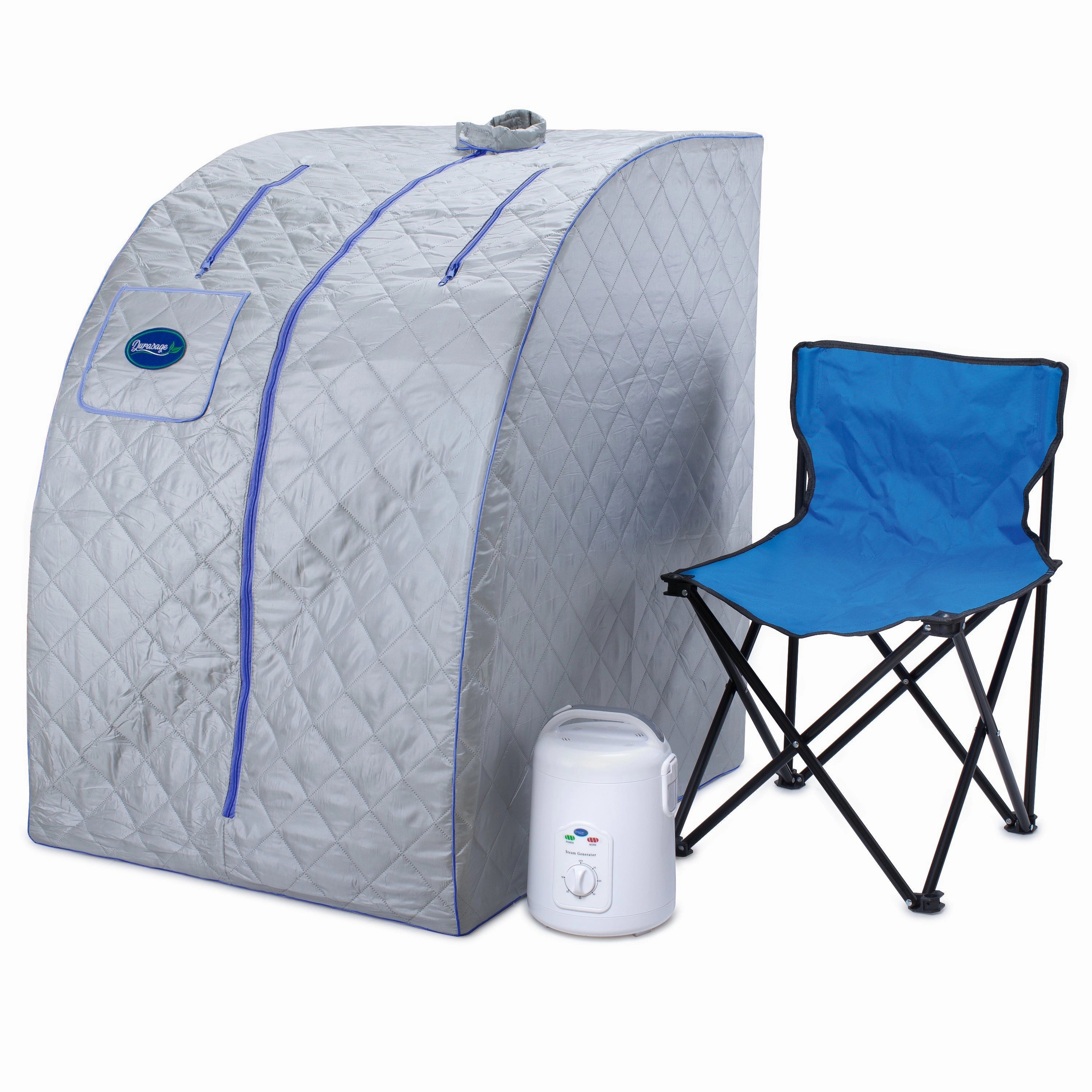 Durasage Health - Durasage Lightweight Portable Personal Steam Sauna Spa for Relaxation at Home. 60 Minute Timer. 800 Watt Steam Generator. Chair Included - Blue Trim