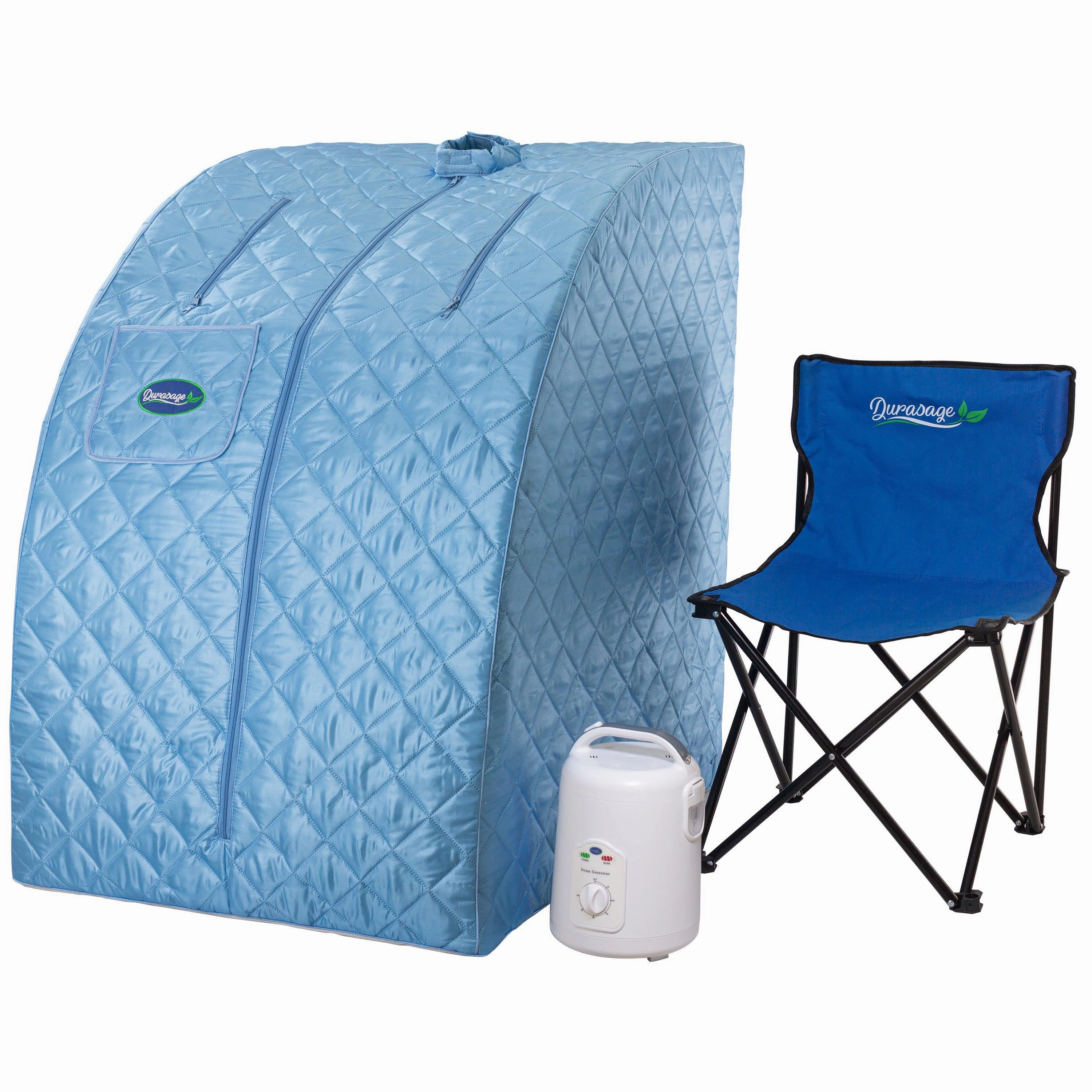Durasage Health - Durasage Lightweight Portable Personal Steam Sauna Spa for Relaxation at Home. 60 Minute Timer. 800 Watt Steam Generator. Chair Included - Light Blue