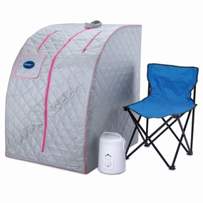 Durasage Health - Durasage Lightweight Portable Personal Steam Sauna Spa for Relaxation at Home. 60 Minute Timer. 800 Watt Steam Generator. Chair Included - Pink Trim