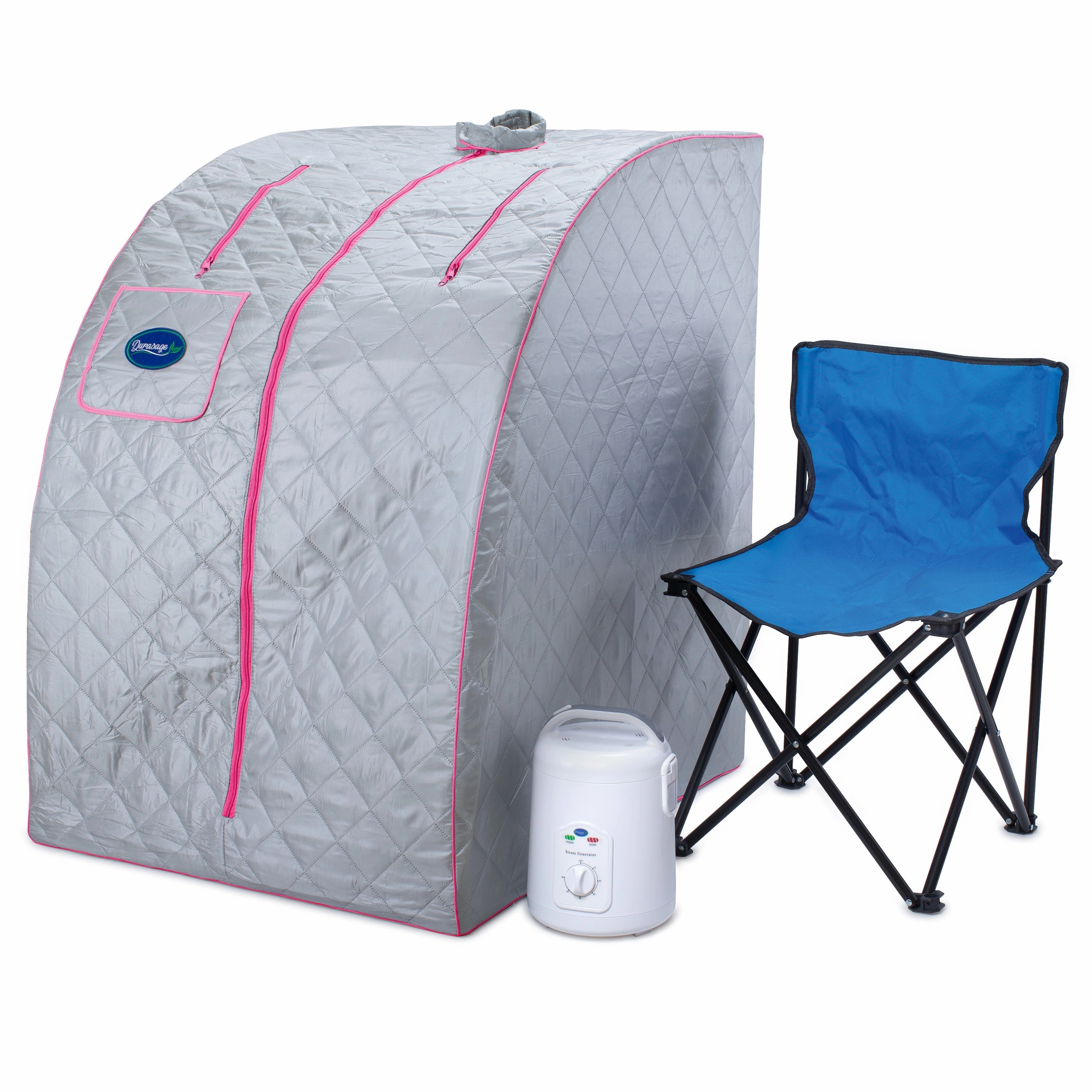 Durasage Health - Durasage Lightweight Portable Personal Steam Sauna Spa for Relaxation at Home. 60 Minute Timer. 800 Watt Steam Generator. Chair Included - Pink Trim