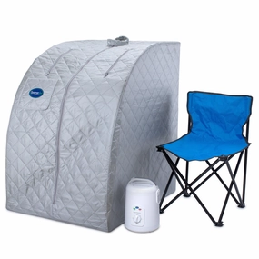 Durasage Health - Durasage Lightweight Portable Personal Steam Sauna Spa for Relaxation at Home. 60 Minute Timer. 800 Watt Steam Generator. Chair Included - Silver