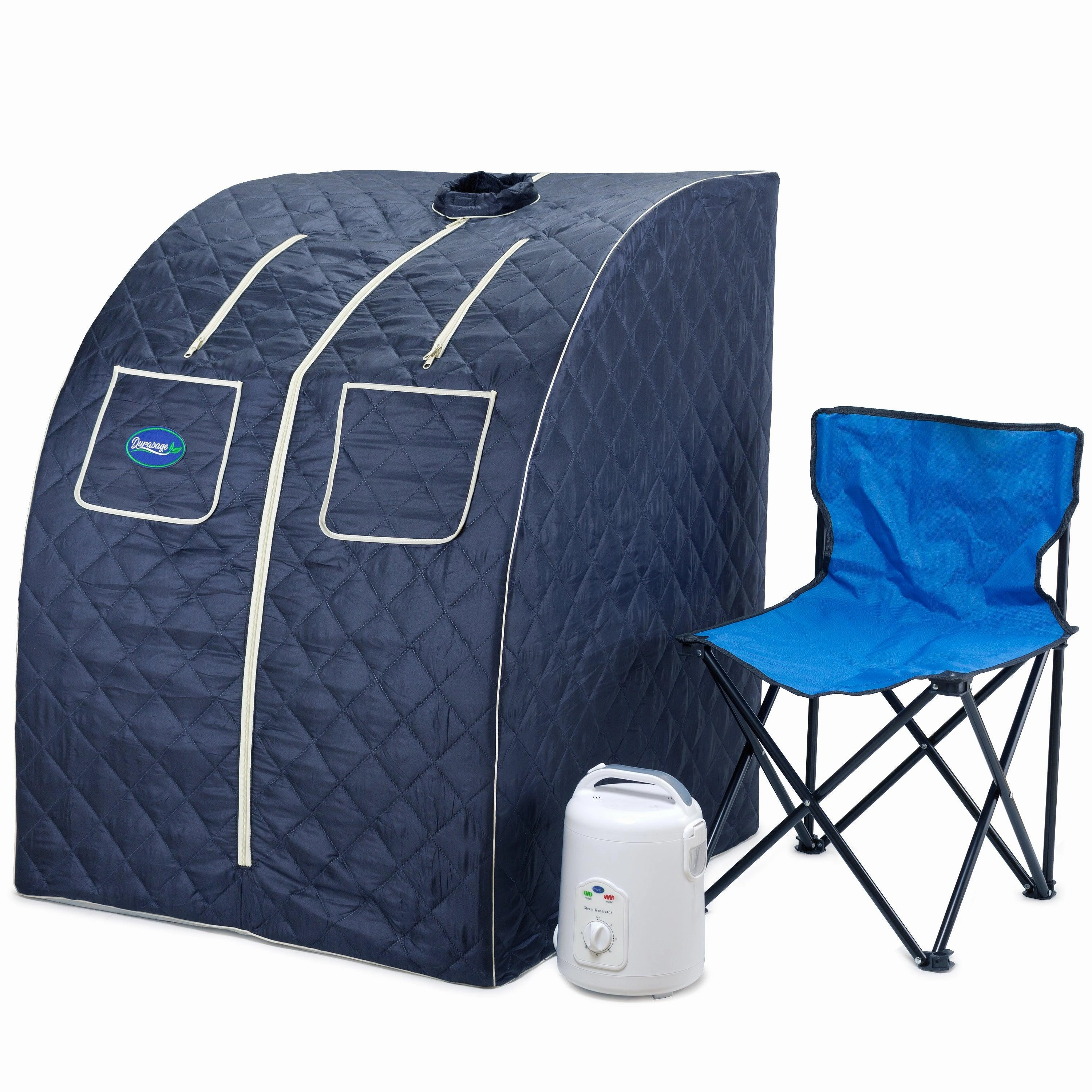 Durasage Health - Durasage Oversized Portable Personal Steam Sauna Spa for Relaxation at Home. 60 Minute Timer. 800 Watt Steam Generator. Chair Included - Satin Blue