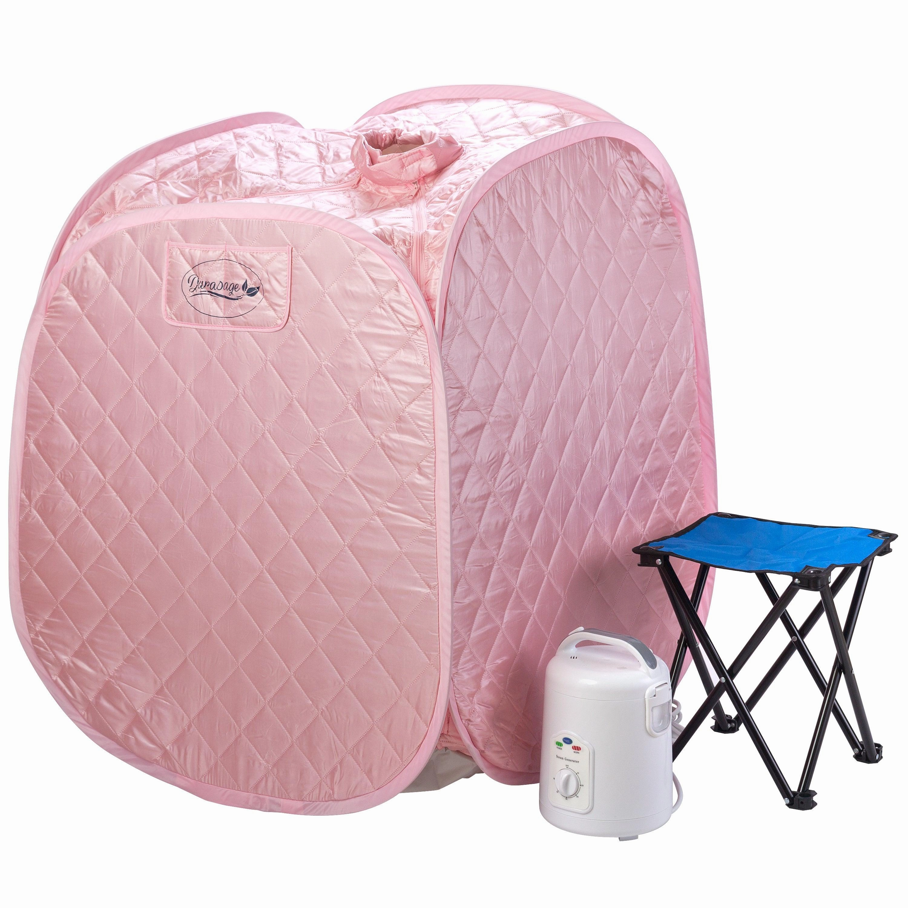 Durasage Health - Durasage Personal Foldable Steam Sauna for Relaxation at Home. 60 Minute Timer. 800 Watt Steam Generator. Chair Included - Light Pink