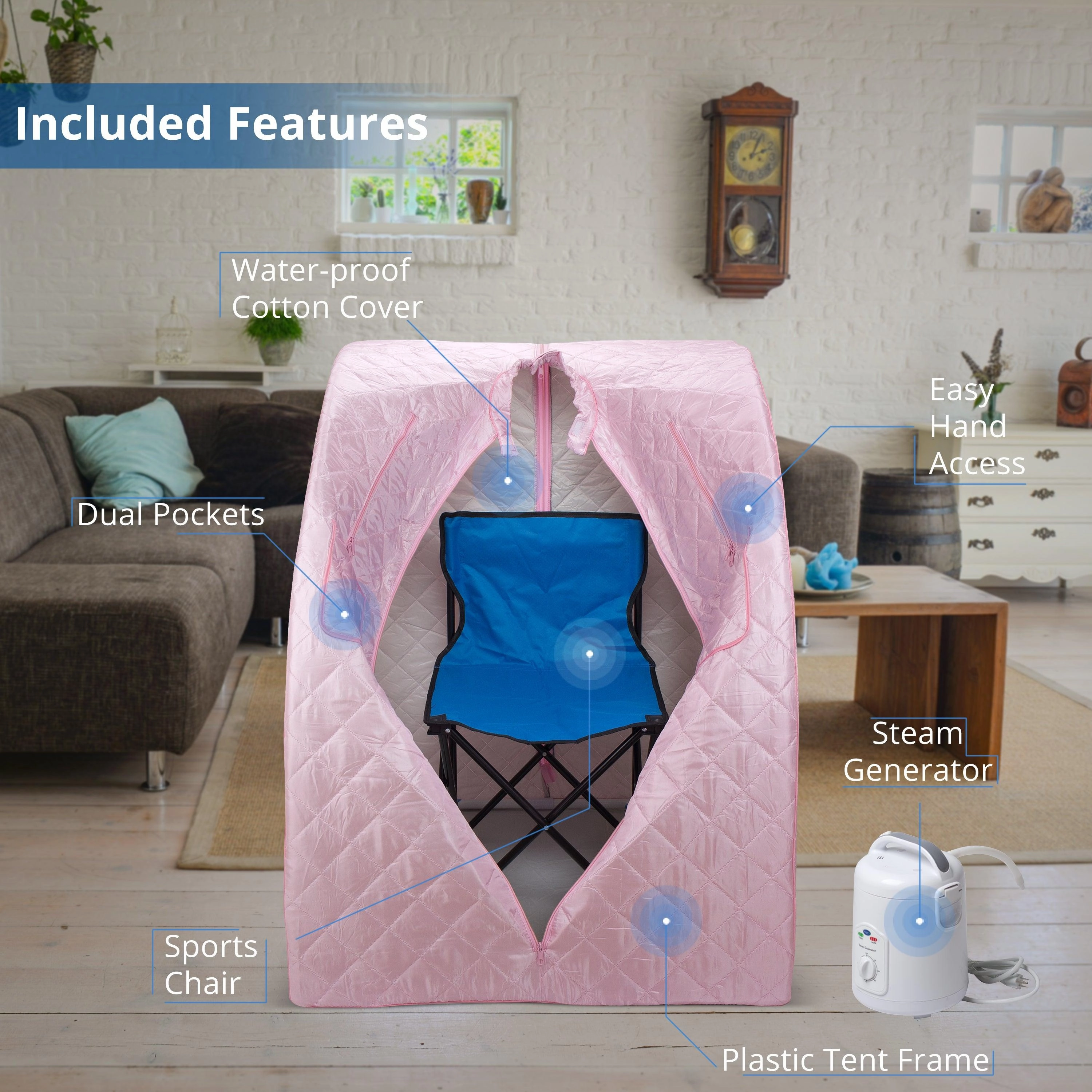 Durasage Health - Oversized Portable Steam Sauna for Weight Loss. Detox & Relaxation at Home. Chair Included - Pink
