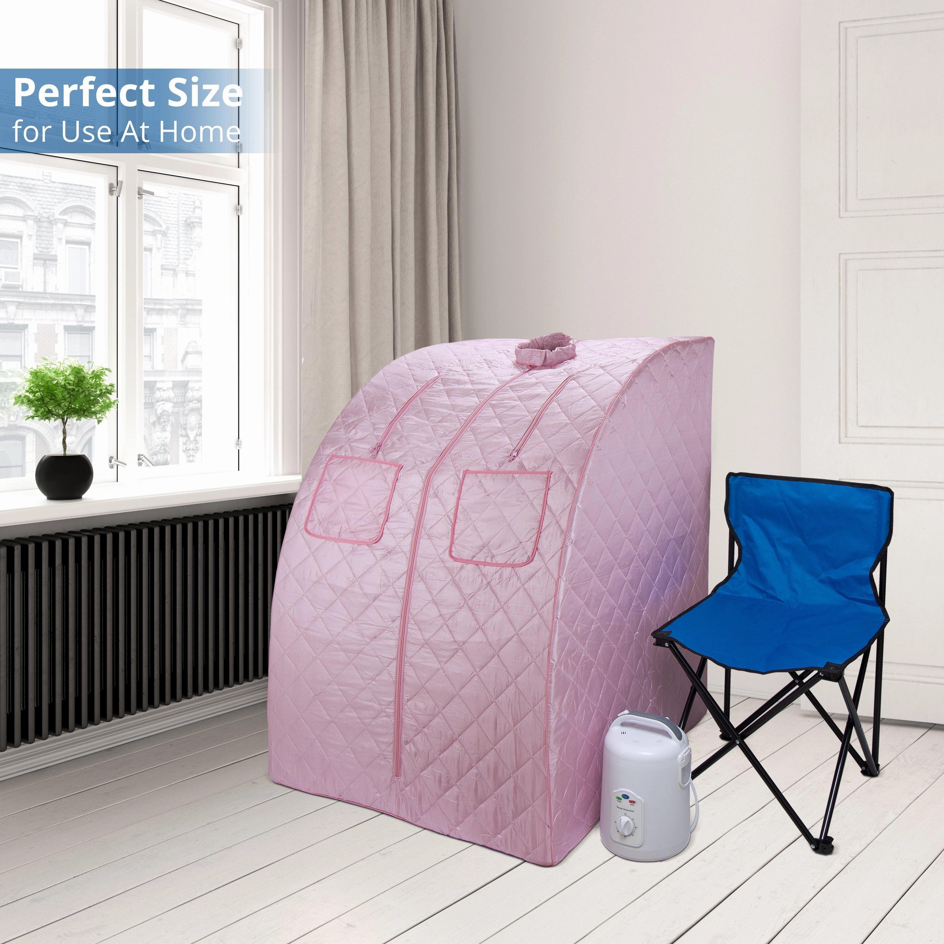 Durasage Health - Oversized Portable Steam Sauna for Weight Loss. Detox & Relaxation at Home. Chair Included - Pink