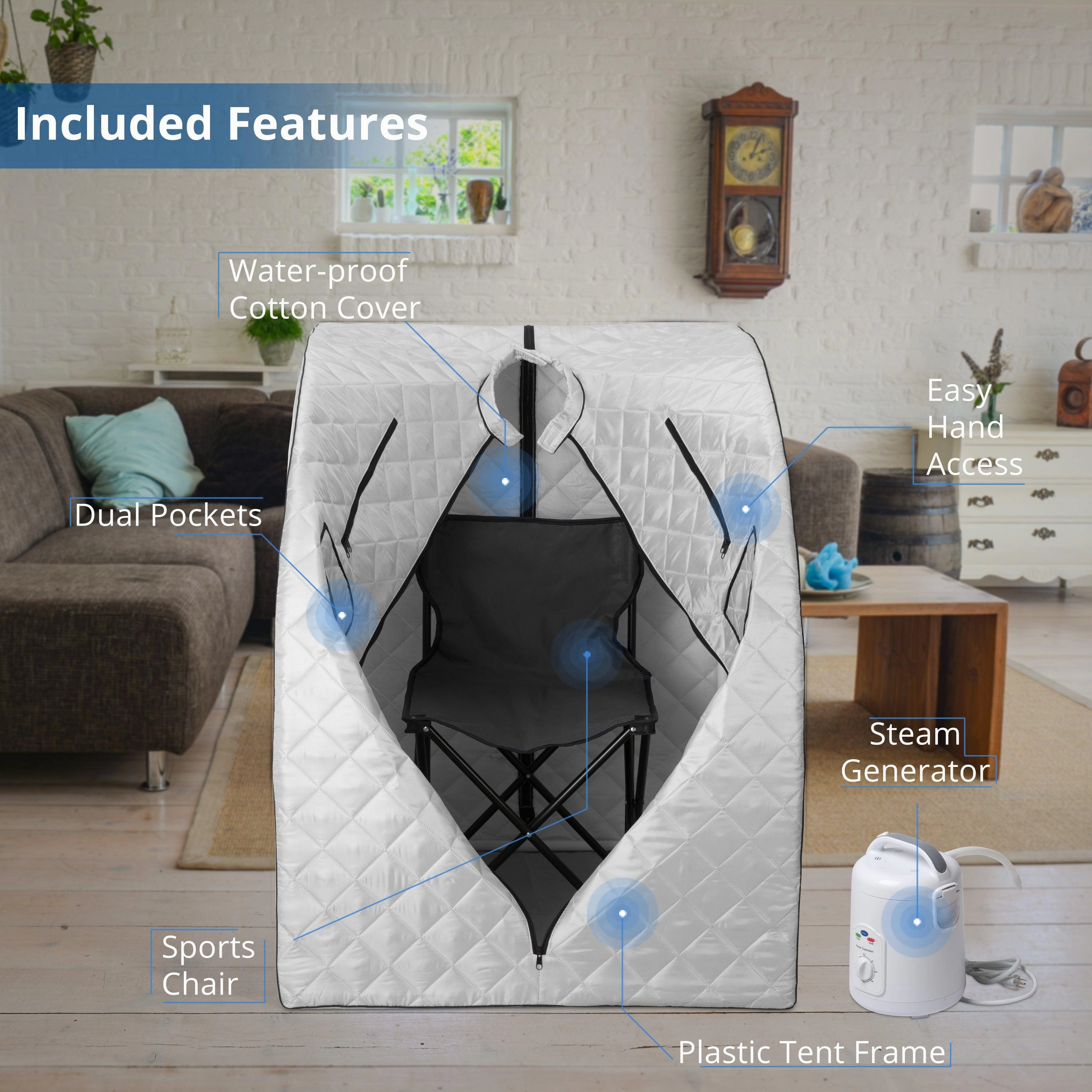 Durasage Health - Oversized Portable Steam Sauna for Weight Loss. Detox & Relaxation at Home. Chair Included - Silver