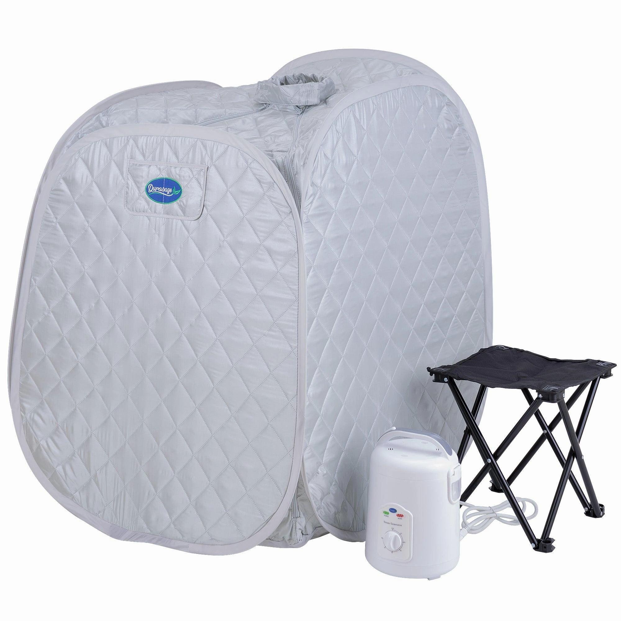 Durasage Health - Personal Foldable Steam Sauna for Weight Loss. Detox. Relaxation at Home. 60 Minute Timer. 800 Watt Steam Generator. Chair Included (Silver)