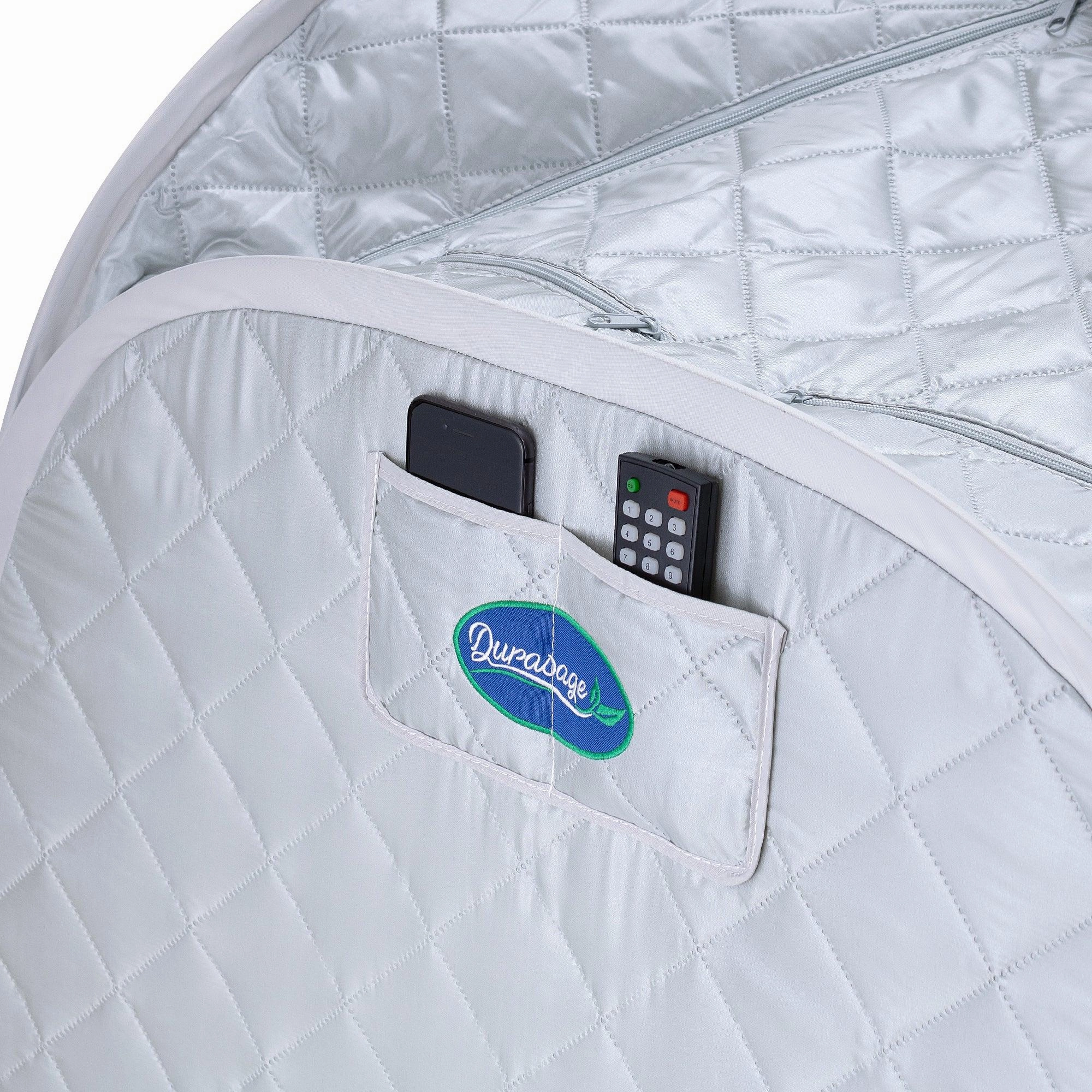 Durasage Health - Personal Foldable Steam Sauna for Weight Loss. Detox. Relaxation at Home. 60 Minute Timer. 800 Watt Steam Generator. Chair Included (Silver)