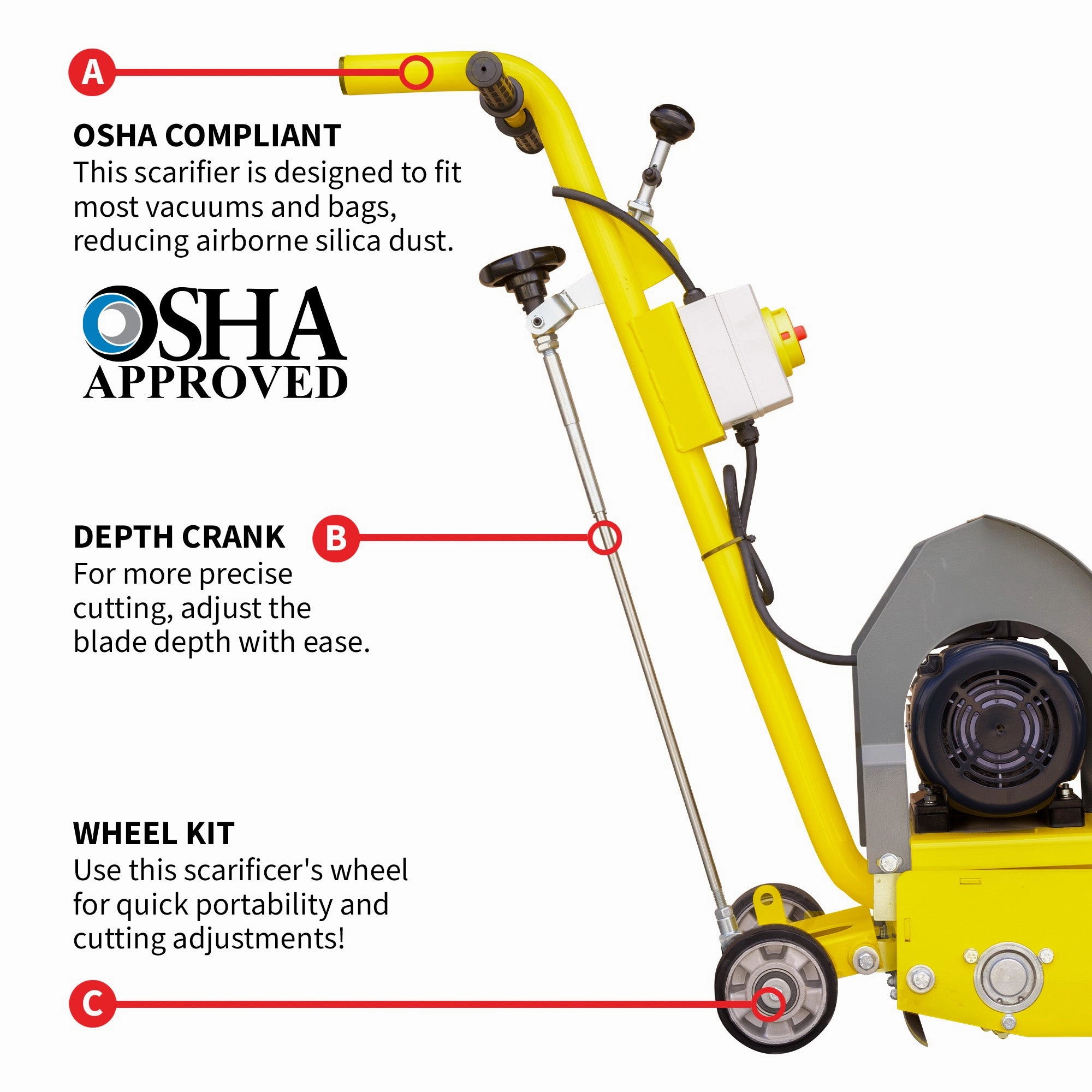 Electric 8 Concrete Scarifier Planer Grinder for Sidewalk Trip Hazard Repair. Traffic Line Removal