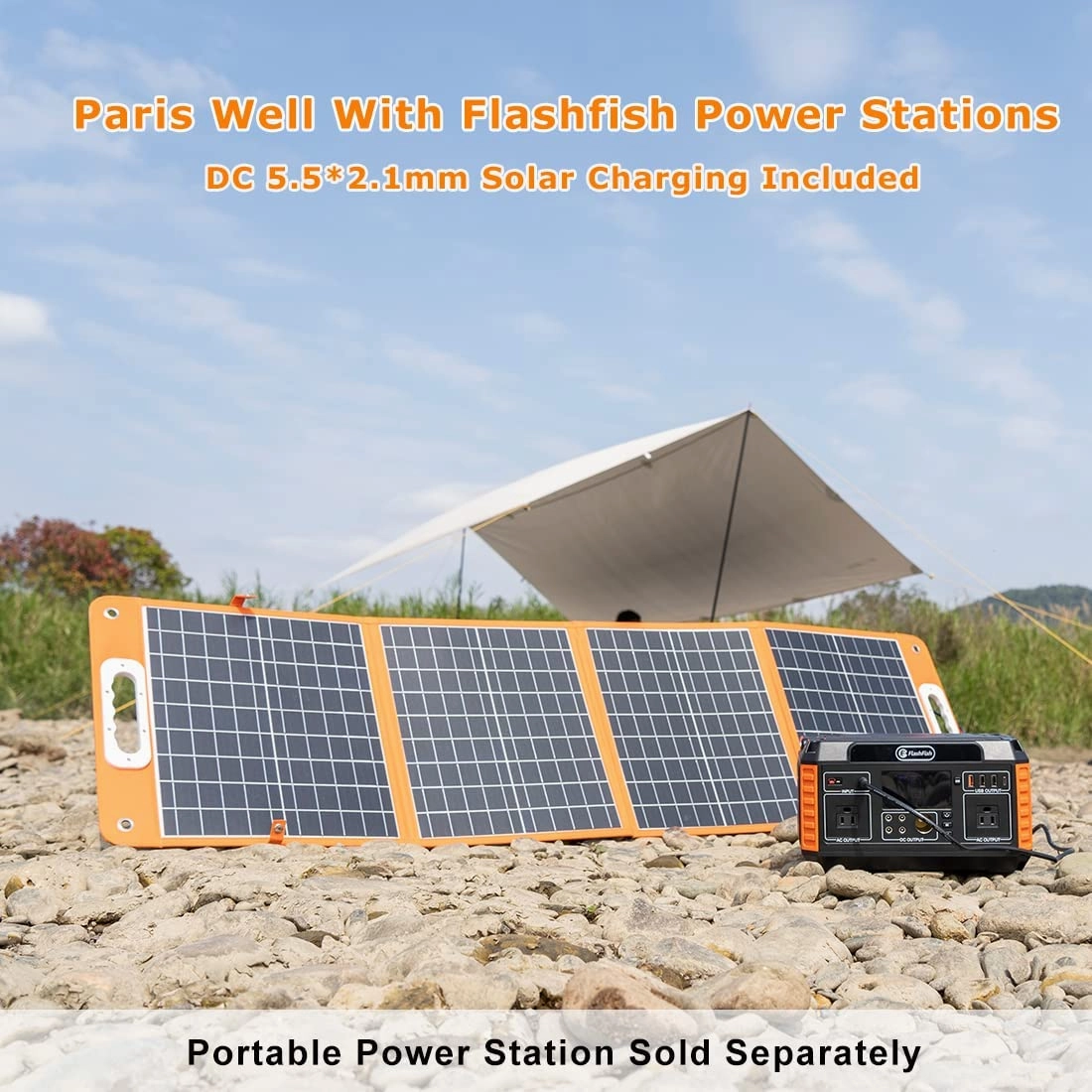 FF Flashfish 18V/100W Foldable Solar Panel for Phones. Tablets On Camping Fishing Van RV Road Trip