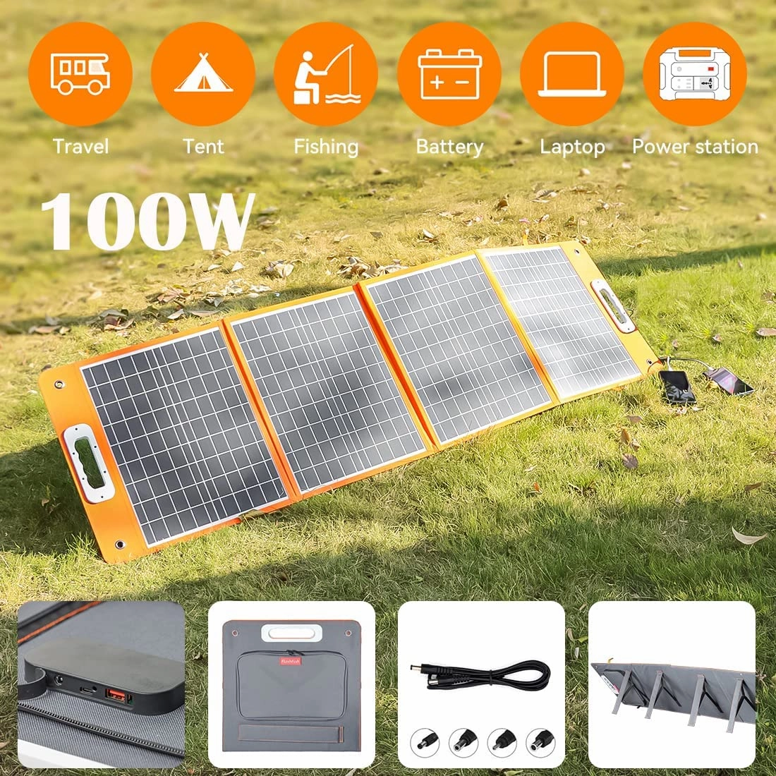 FF Flashfish 18V/100W Foldable Solar Panel for Phones. Tablets On Camping Fishing Van RV Road Trip