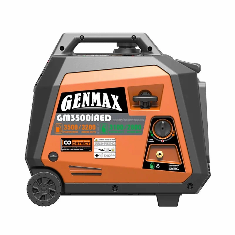 Genmax GM3500iAED Portable Inverter Generator. 3500W Super Quiet Gas or Propane Dual Fuel Portable Engine with Parallel Capability