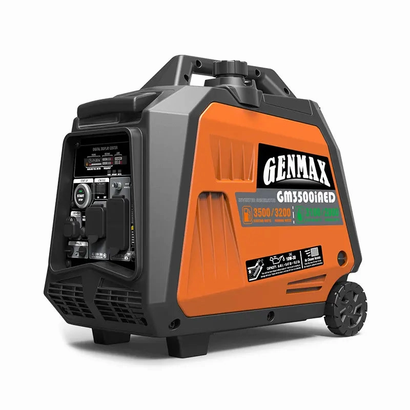 Genmax GM3500iAED Portable Inverter Generator. 3500W Super Quiet Gas or Propane Dual Fuel Portable Engine with Parallel Capability