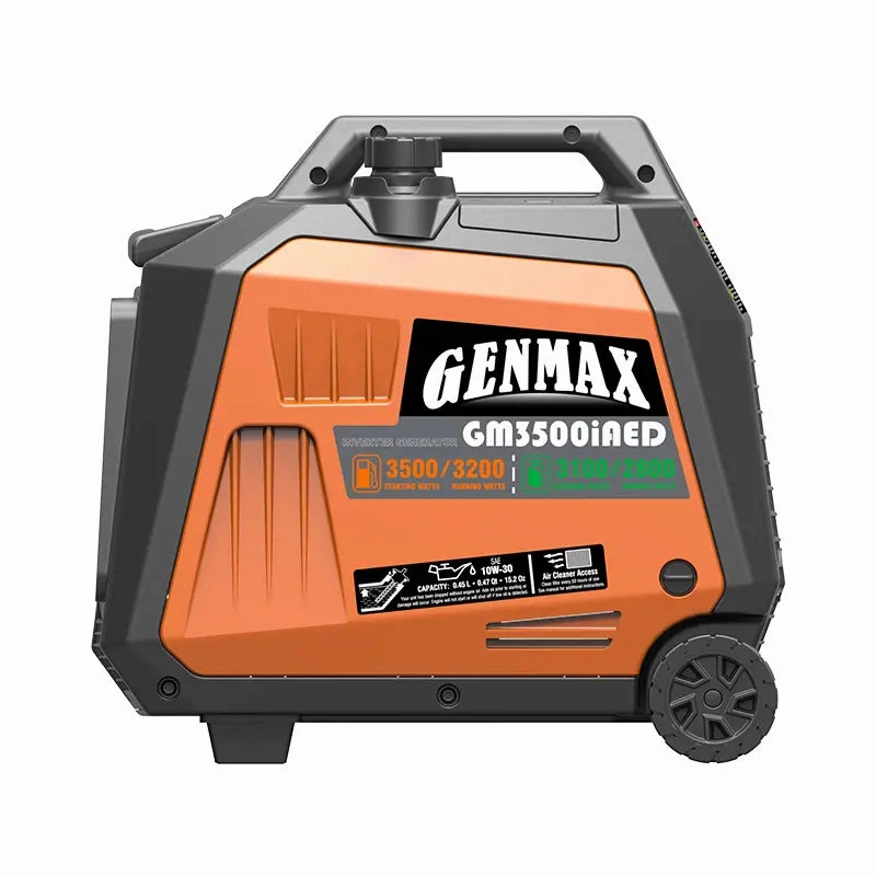 Genmax GM3500iAED Portable Inverter Generator. 3500W Super Quiet Gas or Propane Dual Fuel Portable Engine with Parallel Capability