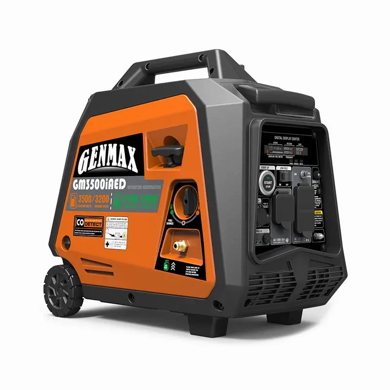 Genmax GM3500iAED Portable Inverter Generator. 3500W Super Quiet Gas or Propane Dual Fuel Portable Engine with Parallel Capability