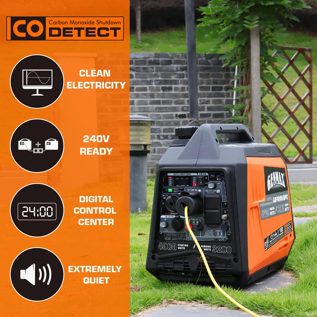 Genmax GM4000iSAPC 4000 Watt Gasoline Inverter Generator ultra-quiet145cc Engine EPA & CARB Compliant. Eco-Mode Feature
