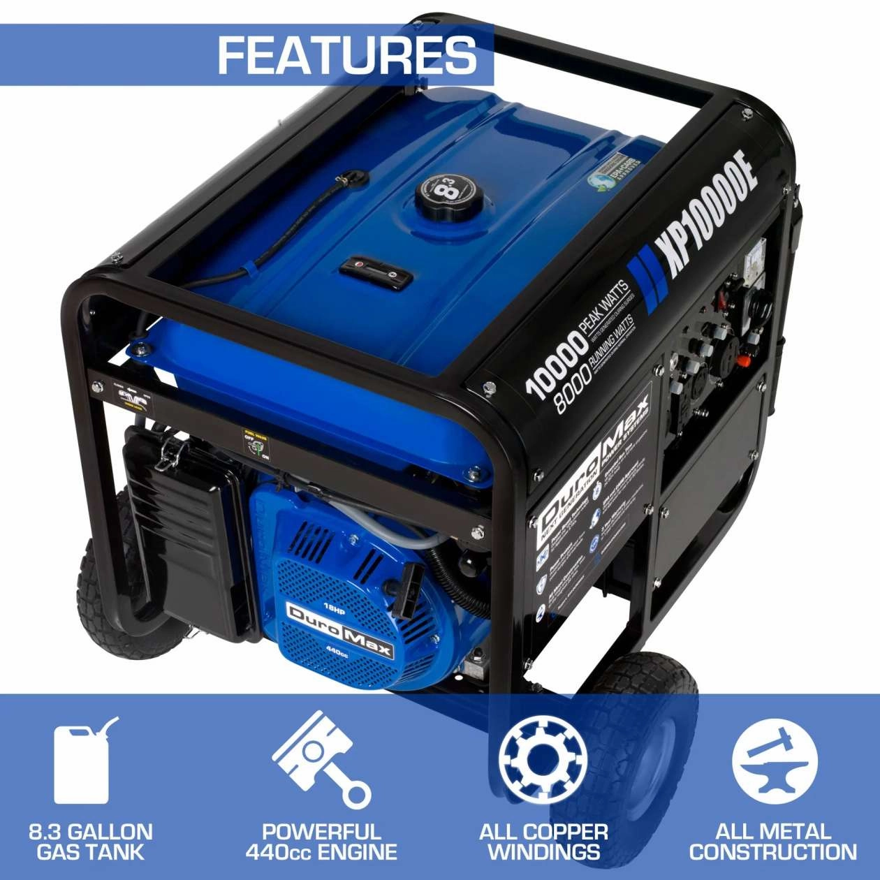 REFURB DuroMax XP10000E 10.000 Watt Gasoline Generator Blue / Black (Grade A)