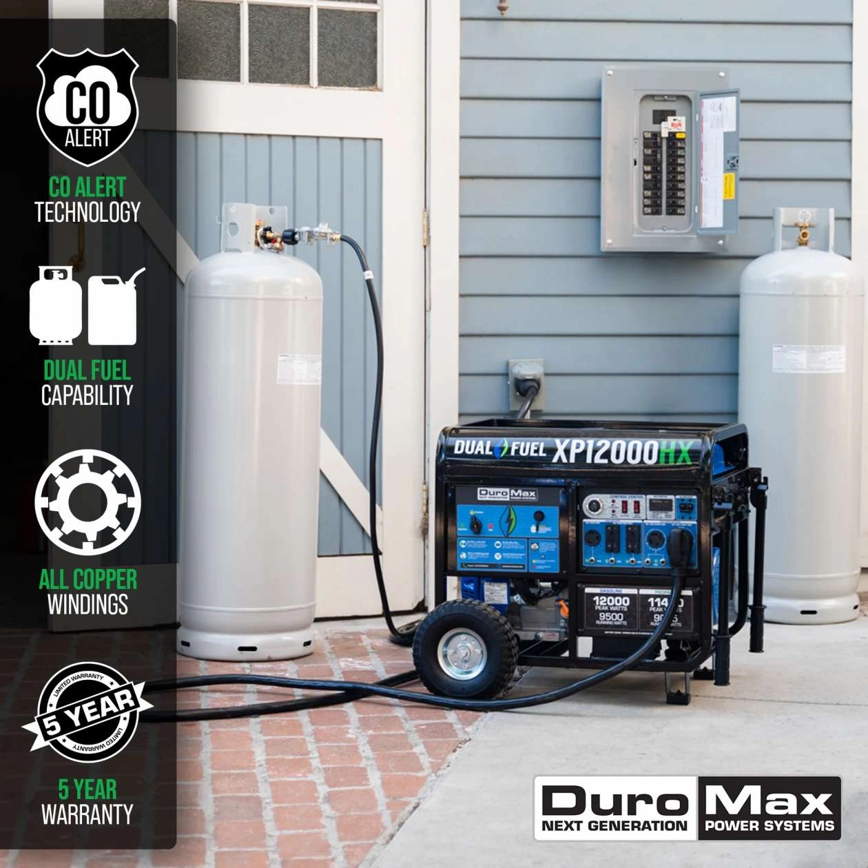REFURB DuroMax XP12000HX 12.000 Watt 18 HP Dual Fuel Gas Propane Portable Generator (Grade A)