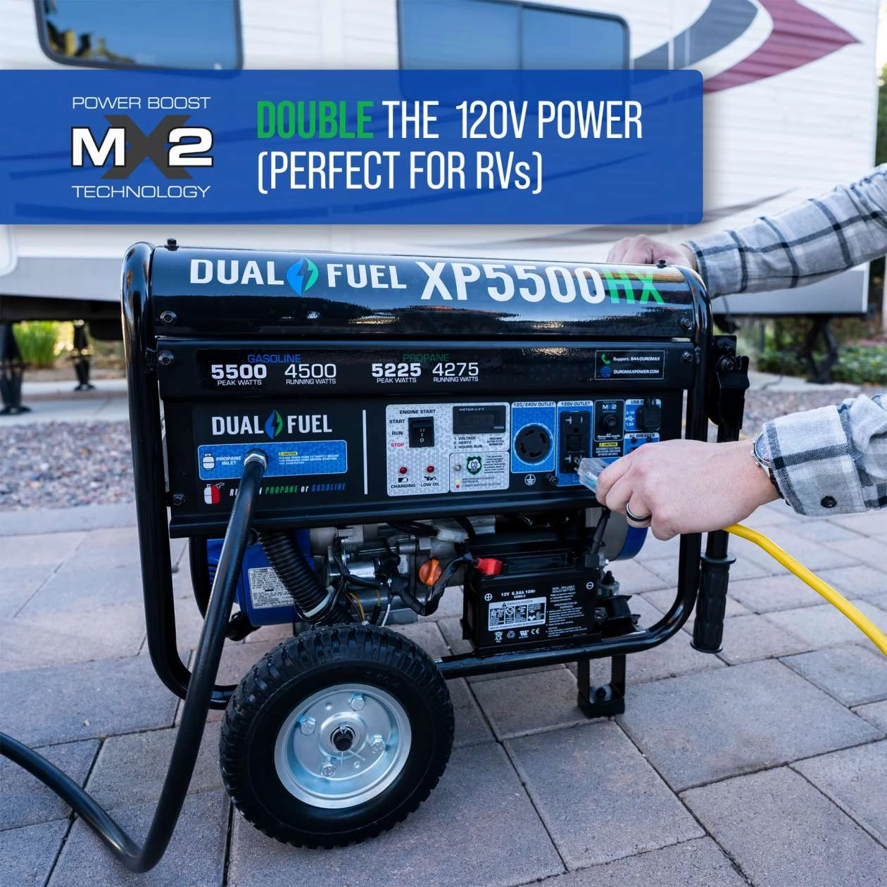 REFURB DuroMax XP5500HX 5.500 Watt 7.5 HP Dual Fuel Portable Generator With CO Alert 50- States (Grade A)