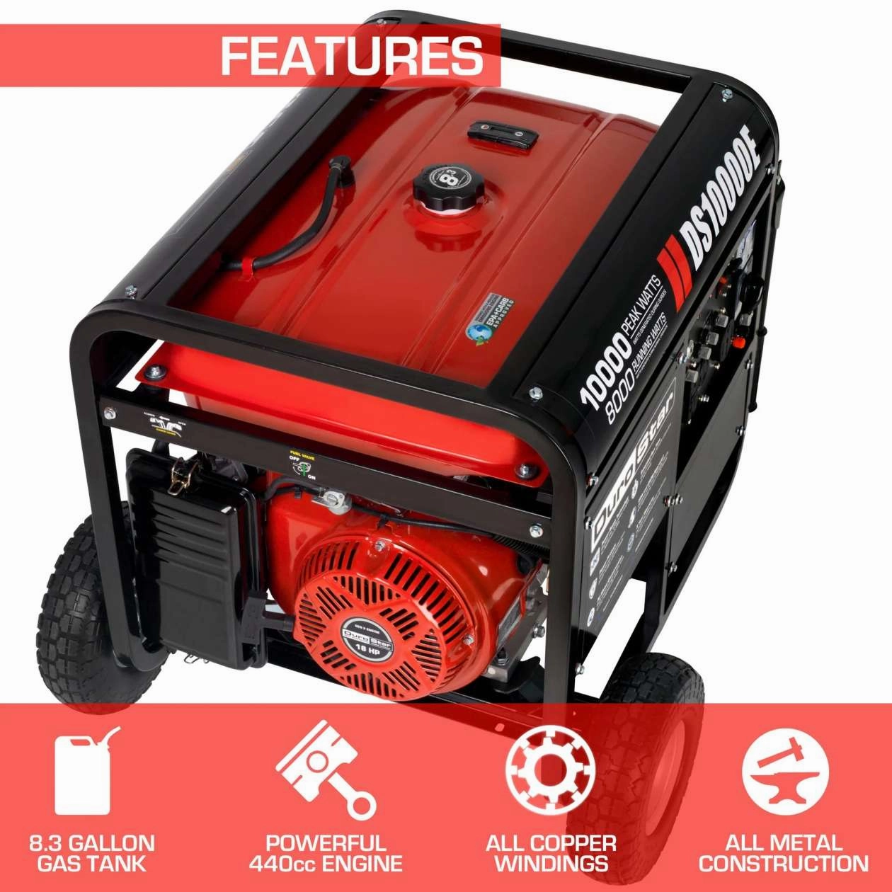 REFURB Durostar DS10000E 10.000 Watt Gasoline Generator Red / Black (Grade A)