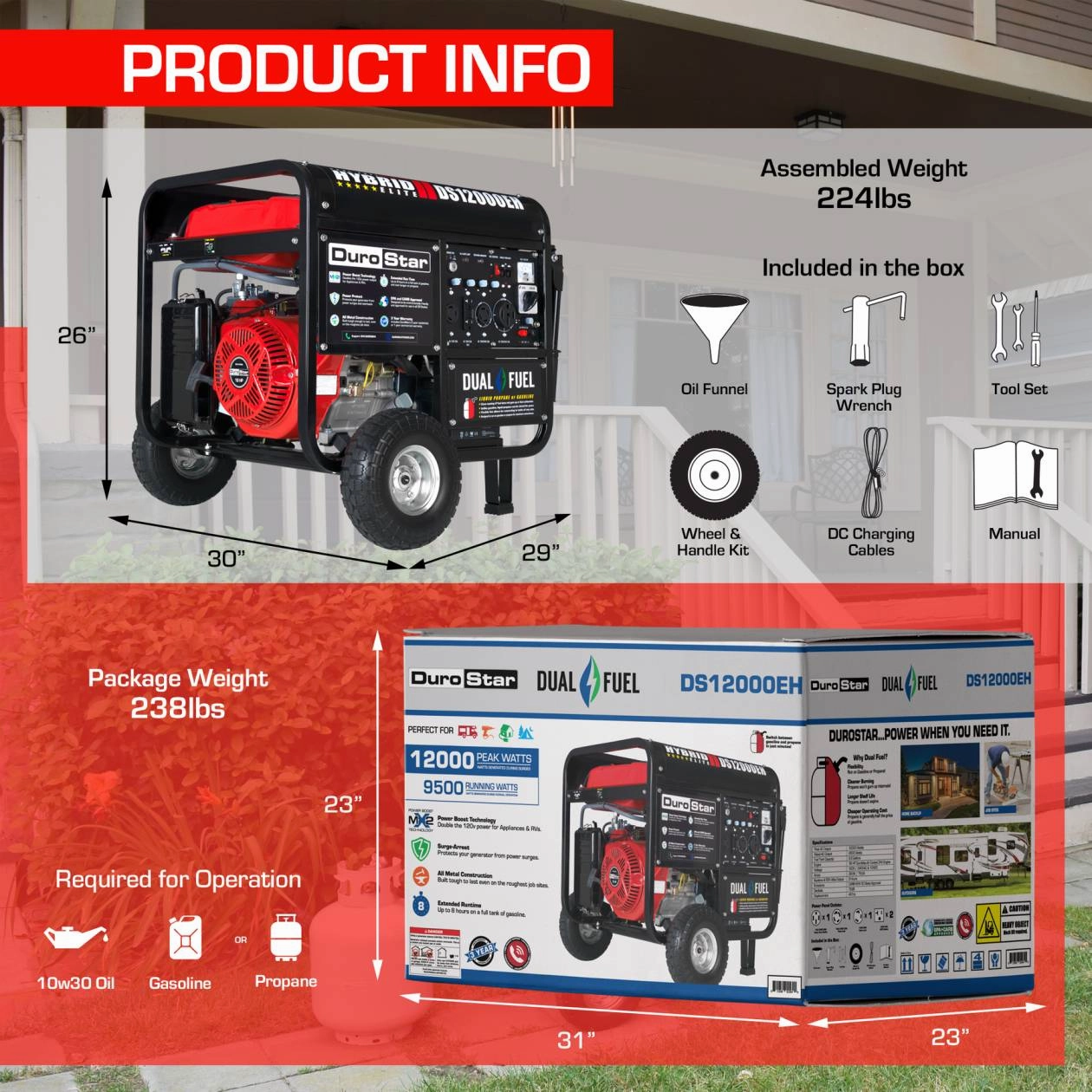 REFURB DuroStar DS12000EH 12.000 Watt Dual Fuel Hybrid Generator (Grade A)