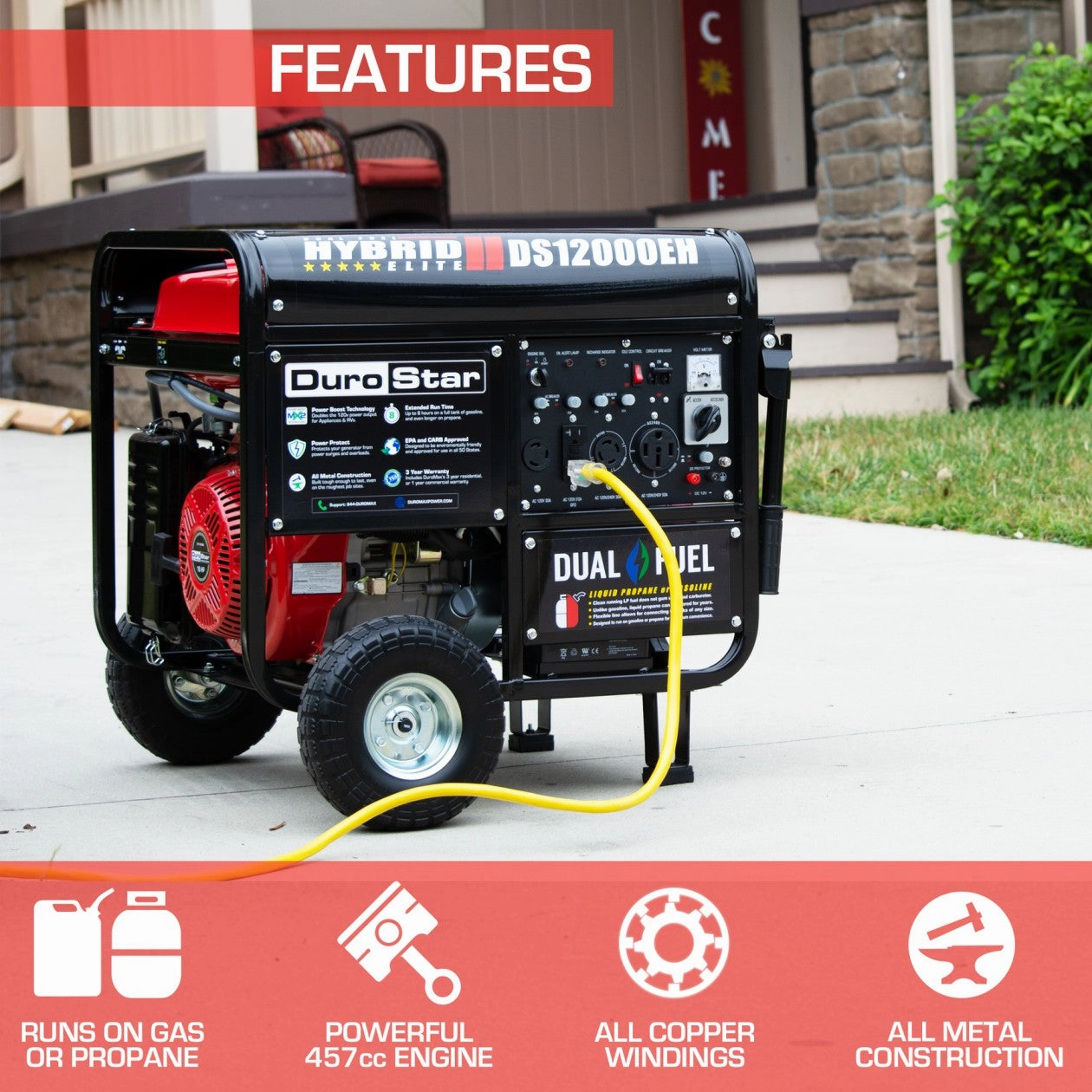 REFURB DuroStar DS12000EH 12.000 Watt Dual Fuel Hybrid Generator (Grade A)