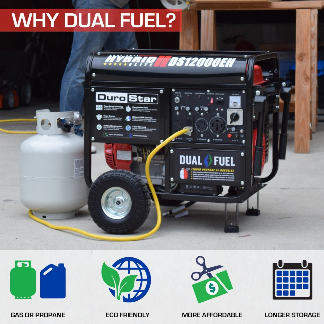 REFURB DuroStar DS12000EH 12.000 Watt Dual Fuel Hybrid Generator (Grade A)