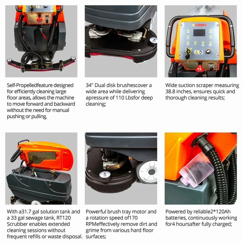 RT120 34 Self-Propelled Floor Scrubber Machine. 33-gal Tank. 75.000 sqft/h