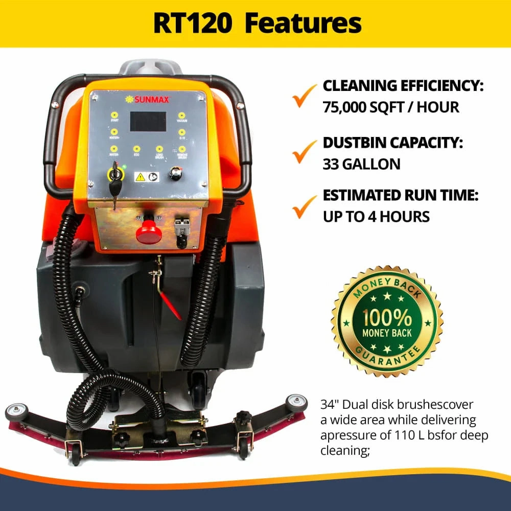 RT120 34 Self-Propelled Floor Scrubber Machine. 33-gal Tank. 75.000 sqft/h