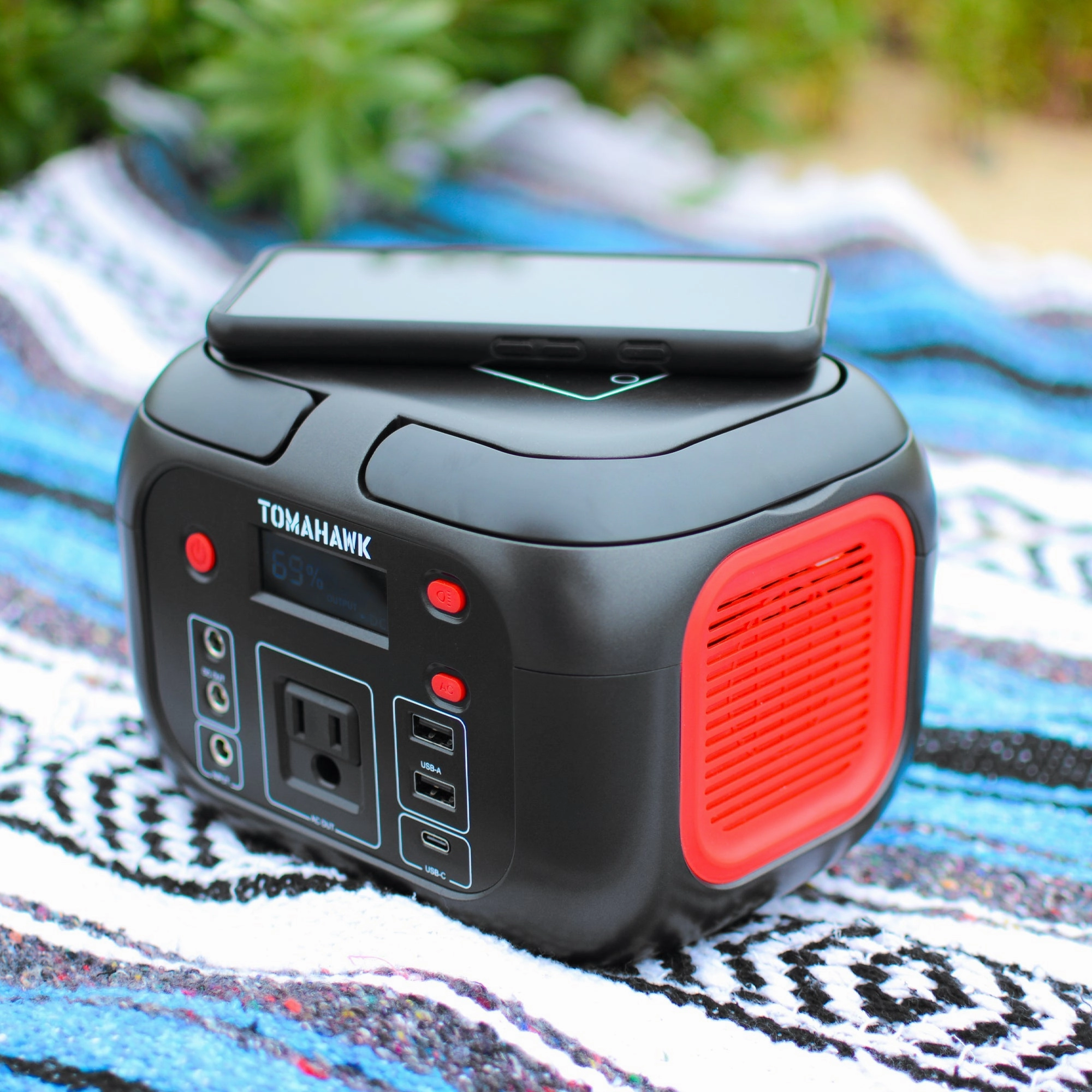 Tomahawk Portable Power Station. 155Wh 200W 4-Port Backup Lithium Battery. AC DC Outlet. 60W USB-C USB-A Pure Sine Wave Outlet. Digital. LED Light for Outdoor Camping. RV