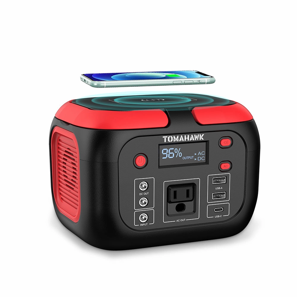 Tomahawk Portable Power Station. 155Wh 200W 4-Port Backup Lithium Battery. AC DC Outlet. 60W USB-C USB-A Pure Sine Wave Outlet. Digital. LED Light for Outdoor Camping. RV